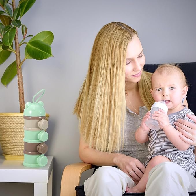 IMIKEYA Stackable Formula Dispenser - 4-Layer Milk Powder Container for Travel Light Green