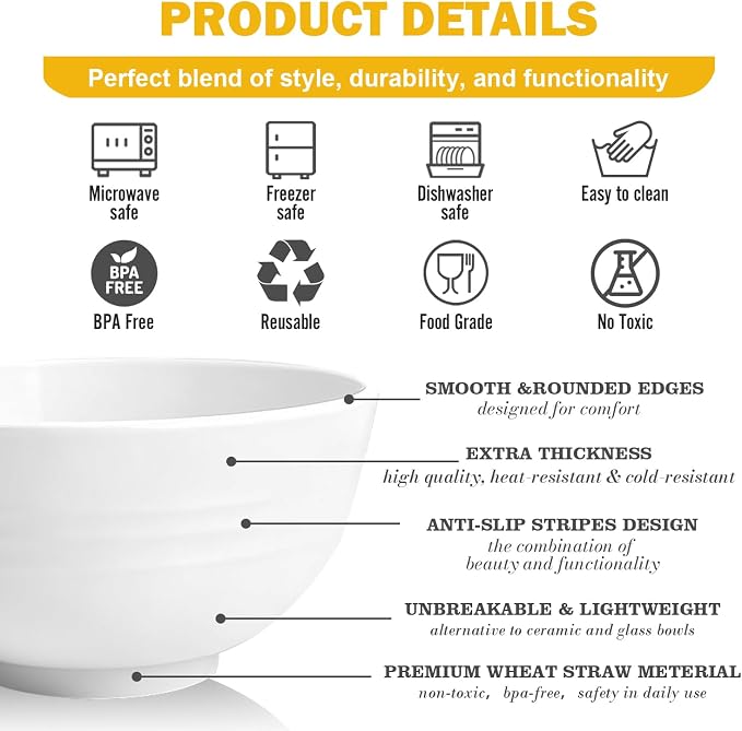 Wheat Straw Small Bowls 10 OZ, Unbreakable Dessert Bowls Set of 6, Microwave & - Image 4