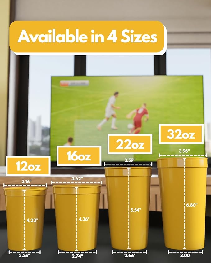 PartyPrints 10 Pack Small 10 to 12 oz Yellow Reusable Blank Plastic Cups - Image 5