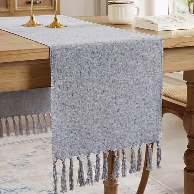 Cotton Linen Table Runner, 13x48 Inch, Machine Wash by Aoztio