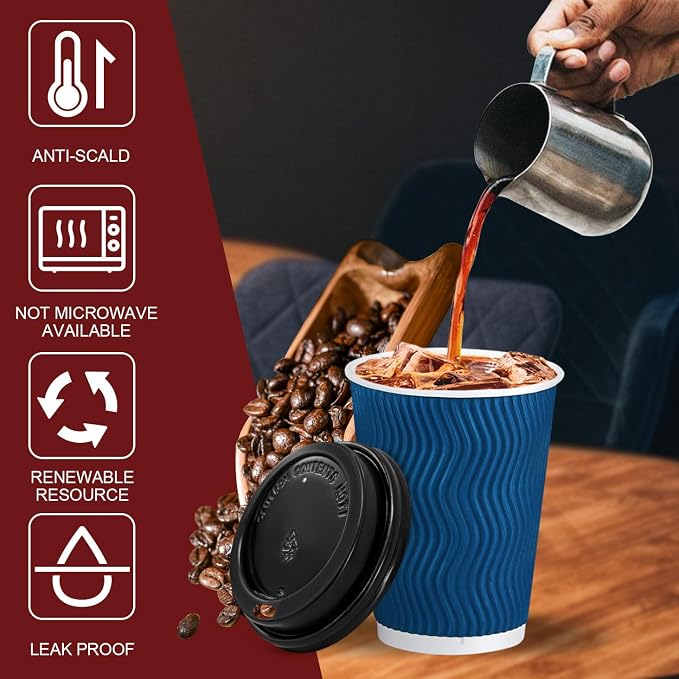 Lamosi Coffee Cups with Lids 12 oz 50 Pack, Disposable To Go Cups with Lid | - Image 3
