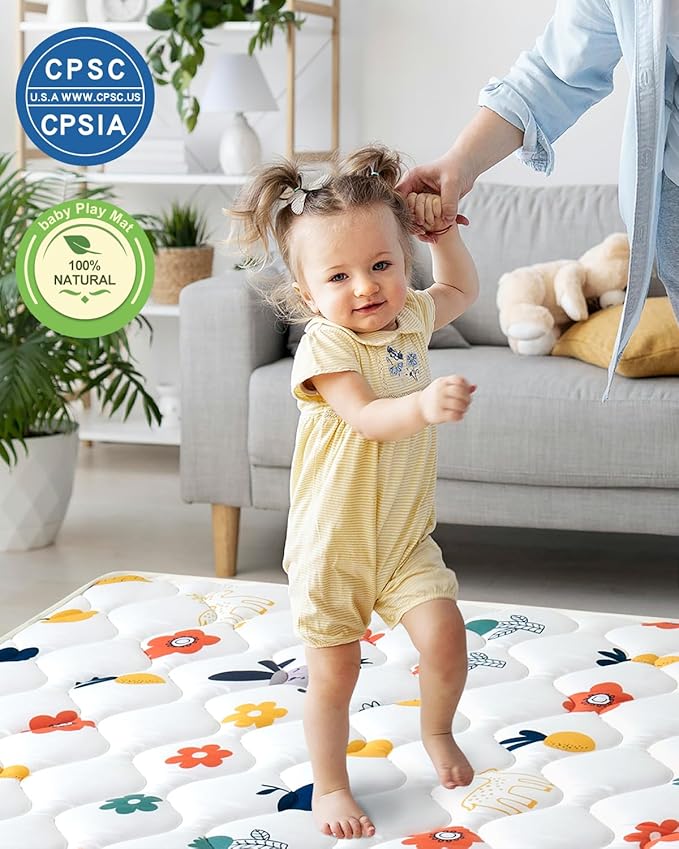 Odorless Premium Foam Baby Play Mat 50" x 50", Soft Microfiber Fabric Crawling Mat for Floor- Comfortable and Hypoallergenic, Non-Slip Cushioned Floor Playpen mat for Infants,Babies,Toddlers