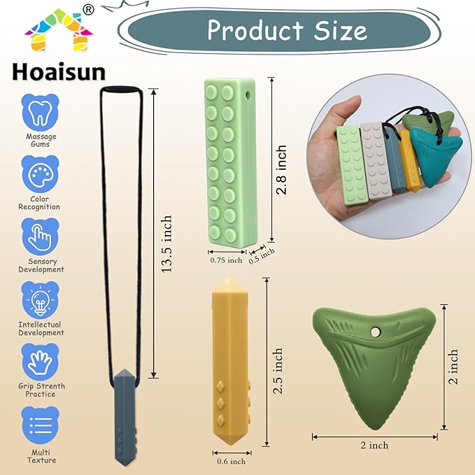 Chew Necklaces for Sensory Kids, 6 Pack Sensory Chew Necklaces for Boys and Girls with Autism, ADHD, SPD, Chewing (Morandi)