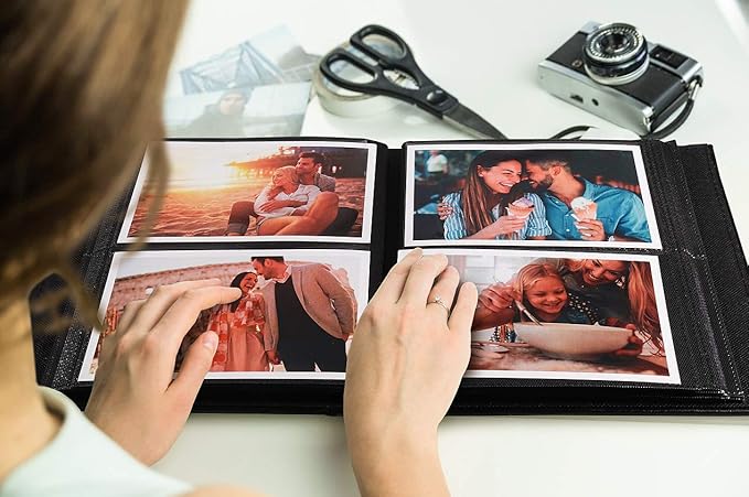 RECUTMS Photo Album 200 Pocket Album Black Page Leather Cover 4x6 Photo Sleeves Boy Girl Family Wedding Photo Albums Wedding Holiday （Brown）