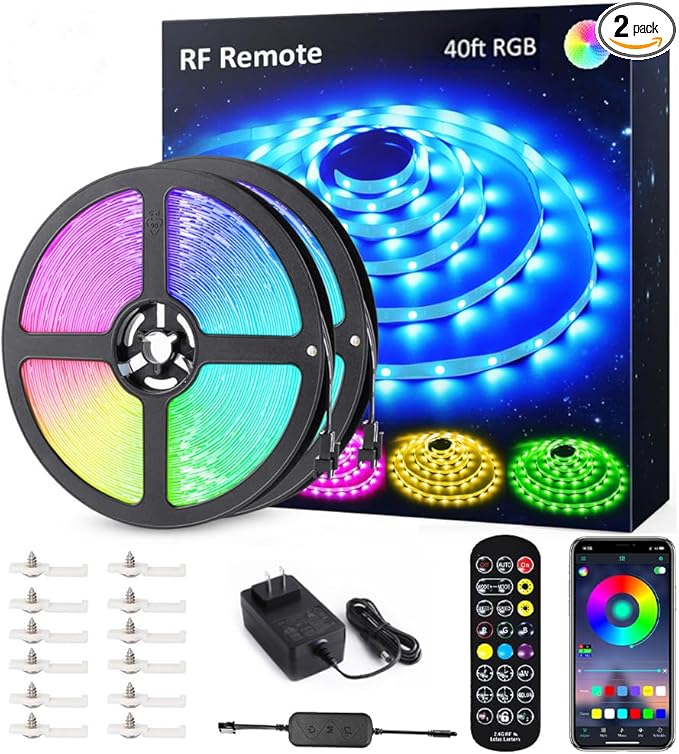 NOVOSTELLA 40ft RGB Smart LED Strip Light kit, Flexible Color Changing 360 Units SMD 5050 LEDs, 24V Tape with 24 Key Remote, Dimmable LED Ribbon for Home Lighting Kitchen Bar,UL Listed Power Supply