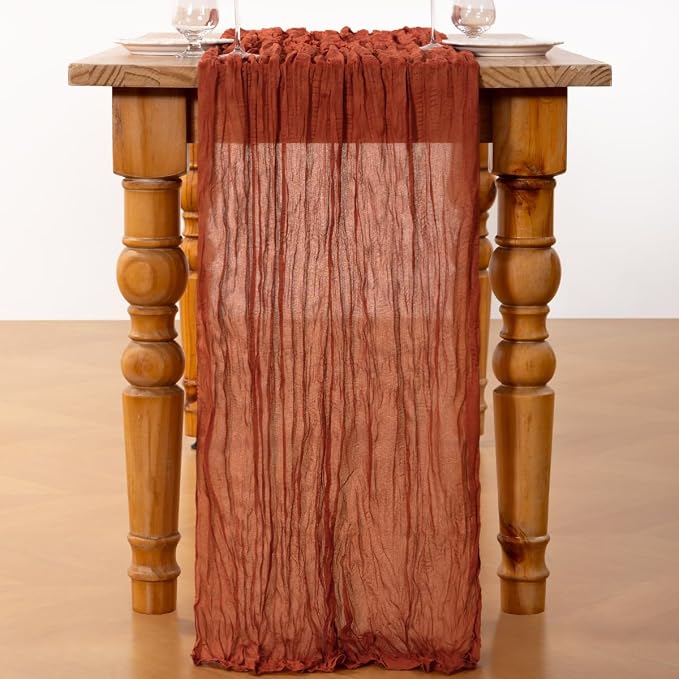 DeZerlor Terracotta Cheesecloth Table Runner 1 Pack Fall Runner | 120Inch Gauze - Image 5