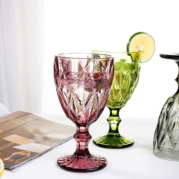 Vintage Wine Glasses Set of 4, Plastic Reusable 12 Ounce Colored Water Goblets - Image 4