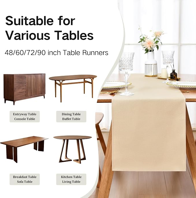 Farmhouse Beige Table Runner Dining Table Runners 72 Inches Long Coffee Table - Image 5