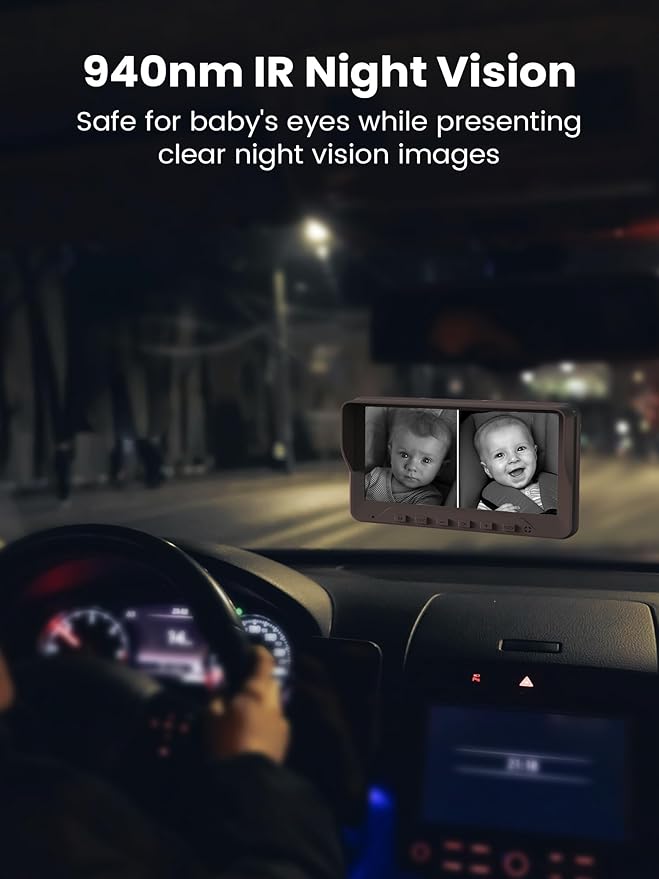 GROWNSY Dual Car Camera Baby Monitor, 7" 1080P AHD Car Camera for 2kids, Backseat Mirror for Baby Rear Facing with Infrared Night Vision, Easily Observe Baby's Every Move