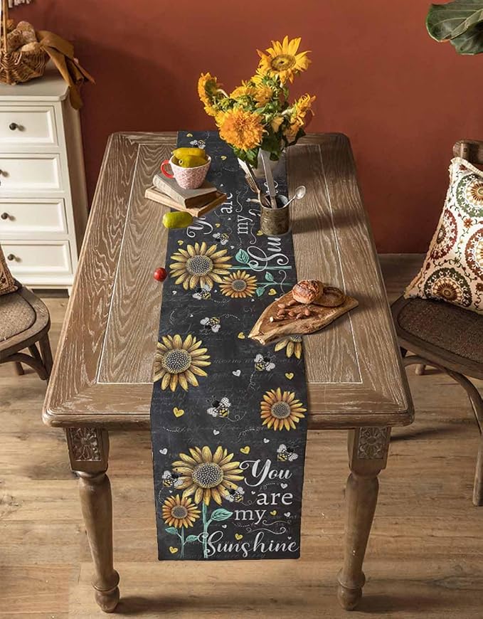Farmhouse Sunflowers Table Runners 108 Inches Long, Cotton Linen Fabric Table - Image 4