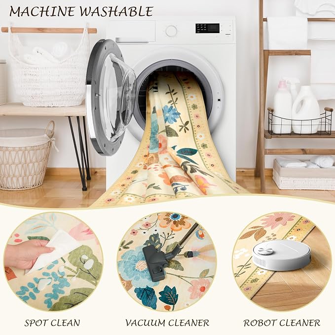 RELEANY Floral 6ft Area Rugs Washable Print Boho Cute Carpet Non Slip Flower - Image 5