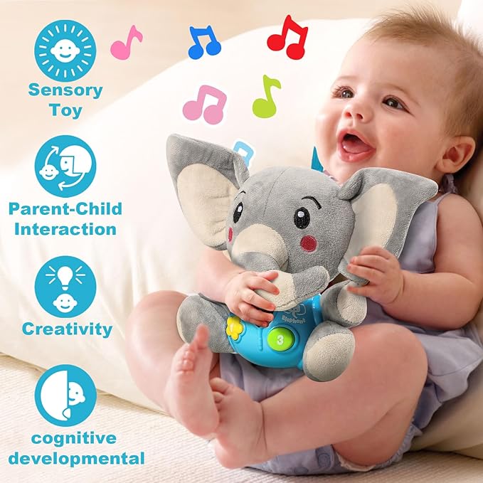 STEAM Life Baby 3-6 Months Boy Gifts Musical Toys Plush Elephant Infant 0-6 6-12 Month Light Up Stuffed Aminal for Newborn Toddler