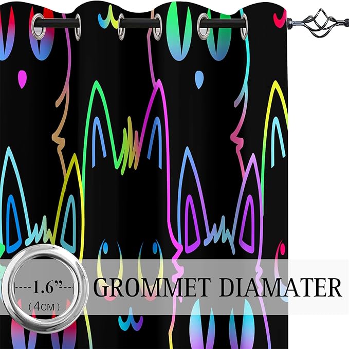 Cat Curtain Panels for Girls - 2Pcs Cat Blackout Curtains for Girls Bedroom, 82" W x 63" L