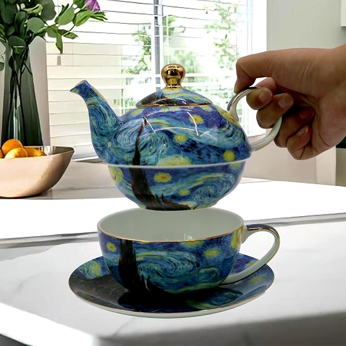Porcelain 13 OZ Tea for One Teapot and Cup Set Vintage Floral Ceramic Tea Set - Image 4