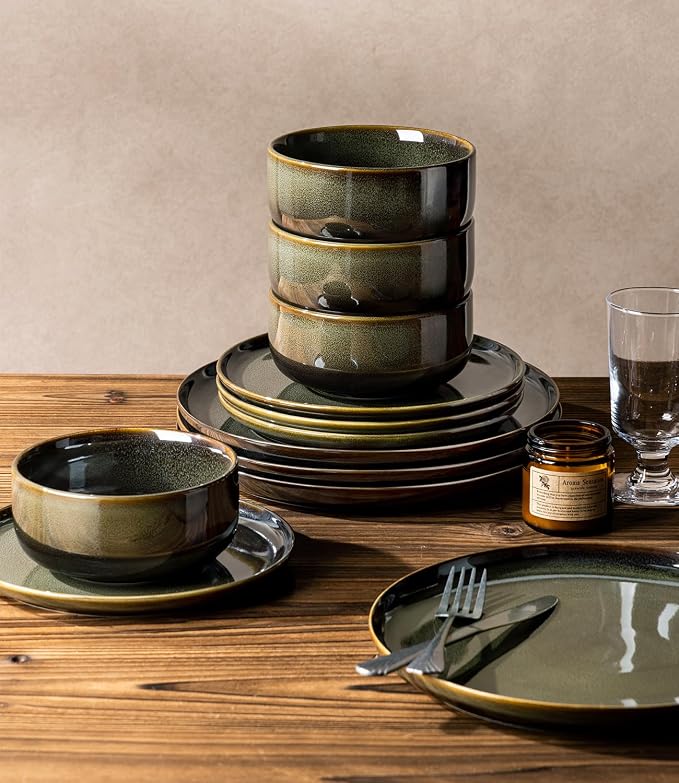 Ceramic Dinnerware Set for 8, 24-Piece Plates and Bowls Set | Handmade Reactive - Image 6