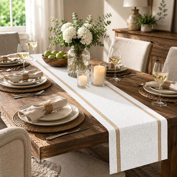 FAVE 12-Pack Woven Vinyl Table Runners, 120x12 Inch White - Image 3