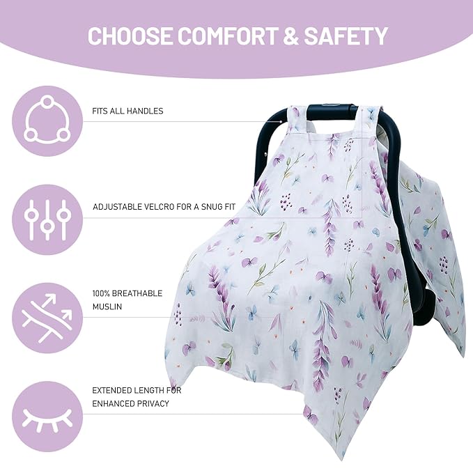 80S Muslin Car Seat Cover for Babies - Soft & Breathable Infant Carrier Canopy, Lightweight Sunshade for Summer, Universal Fit for Baby Boys & Girls