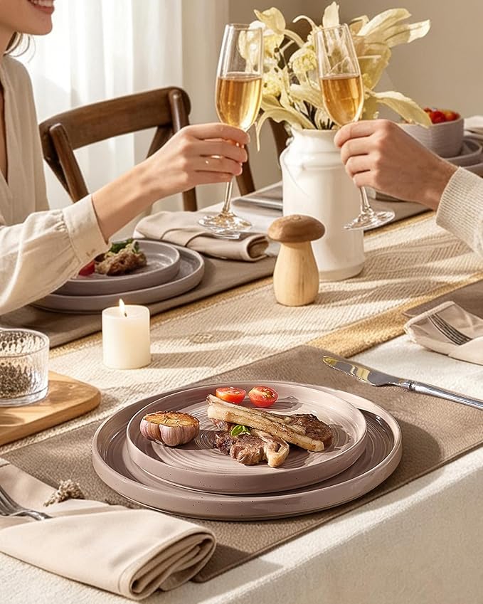 Stoneware Dinnerware Sets for 4, Plates and Bowls, Chip & Scratch Resistant - Image 2