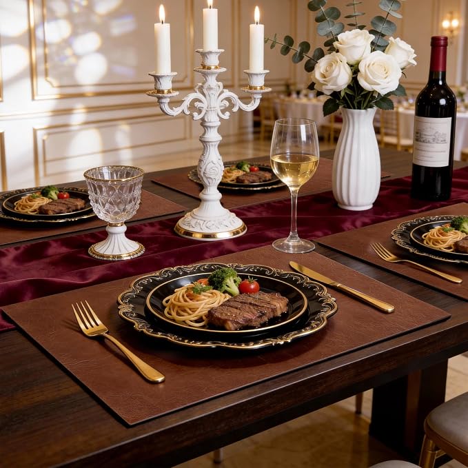 Faux Leather Placemats for Dining Table Set of 8, Edge-Sealed PU Leather Table - Image 2