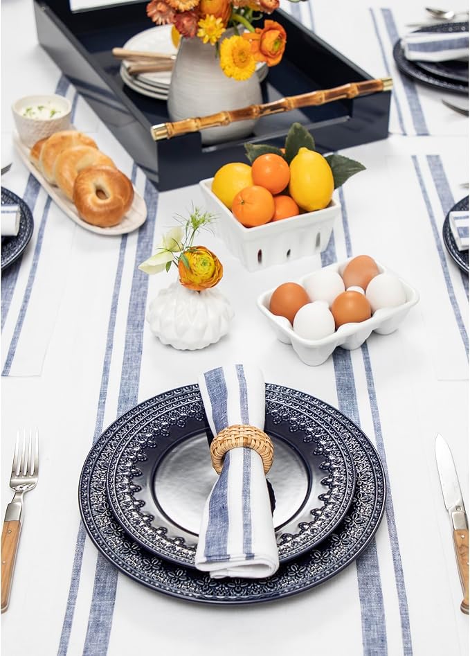 Solino Home 100% Pure Linen Table Runner, 14 x 156 in, French Stripe | Table - Image 2