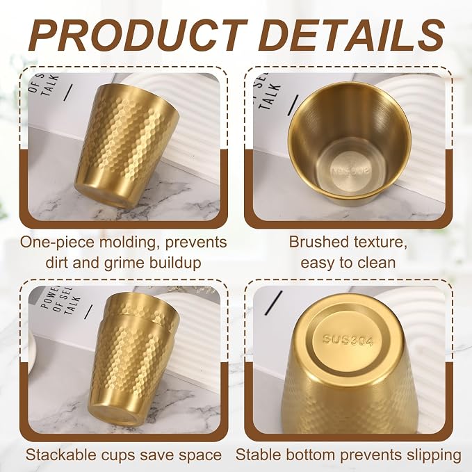 uxcell 2 Pcs Stainless Steel Cups, 12oz/350ml Metal Cups Diamond Textured - Image 5