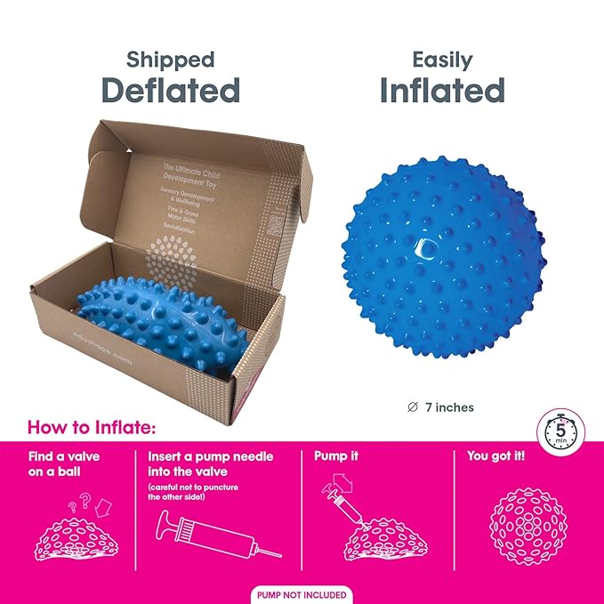 Edushape Original Sensory Ball for Baby - 7" Deflated Blue Color Baby Ball Helps Enhance Gross Motor Skills for Kids 6 Months & Up