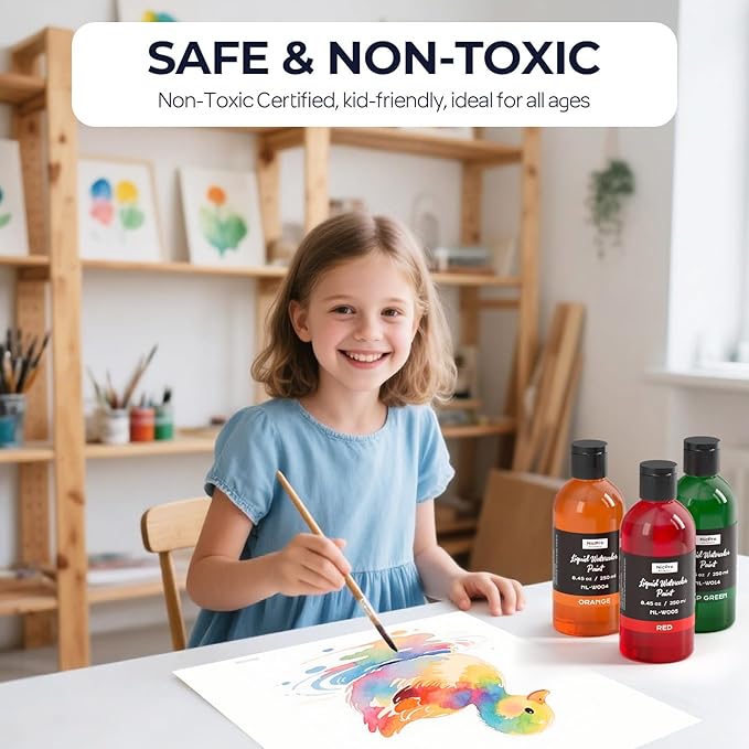 Nicpro 12 Colors Liquid Watercolor Paint Set, 8.45oz Large Bulk Liquid Watercolor Paint, Non-Toxic Water Colors Painting Supplies for Art Activity, Craft DIY, Poster, School, Home, Classroom, Party