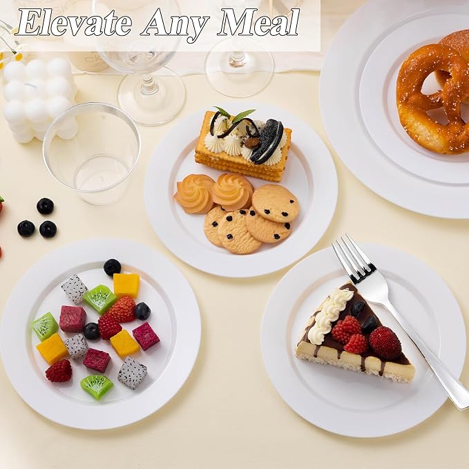 BESTSTAR 100PCS White Plastic Plates Set | 50 10.25 inch Dinner Plate and 50 - Image 6