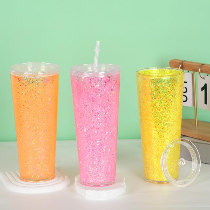 4 Pack 24Oz Snow Globe Tumblers, Double Wall Acrylic Snowglobe Cup - Image 5