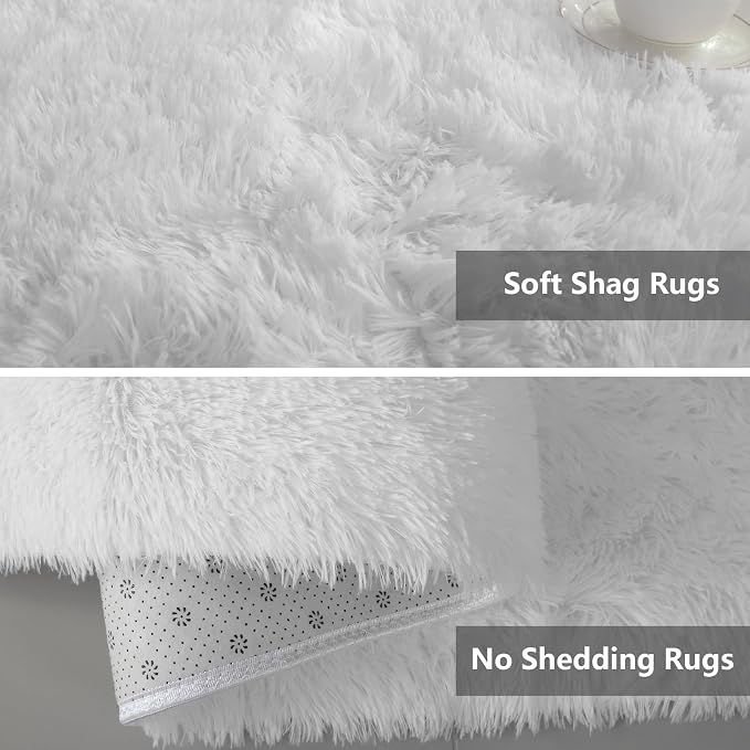 Shag Area Rugs for Bedroom Living Room, 6X9 Ultra Soft White Fluffy Area Rugs - Image 8