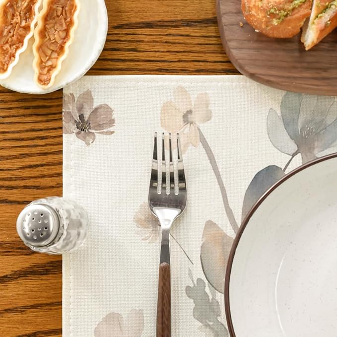 Artoid Mode Brown Poppy Floral Leaves Fall Placemats Set of 4, 12x18 Inch - Image 7