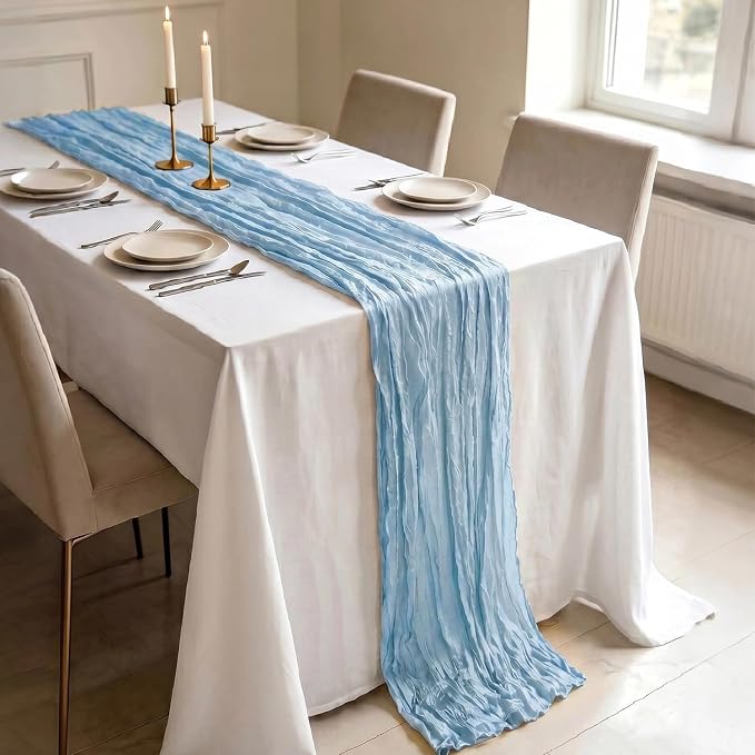 10 Pack Baby Blue Cheesecloth Table Runner 21 x 120 Inch Boho Gauze Sheer Table - Image 3