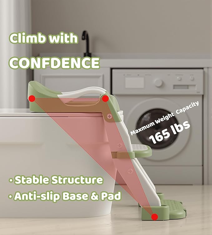 2-in-1 Toddler Potty Training Toilet Seat with Step Stool Ladder – Adjustable Height Potty Chair Urinal for Baby Boys Girls Age 1-3, Foldable Training Potty with Splash Guard & Anti-Slip Feet, Green