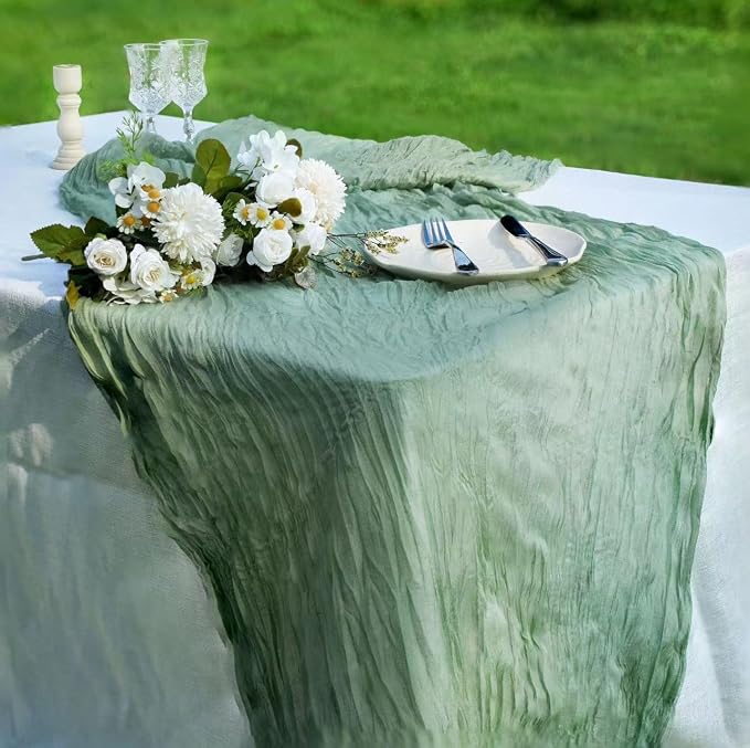 12 Pcs Beige Cheesecloth Table Runner 13ft Boho Gauze Cheesecloth Table Runner - Image 5