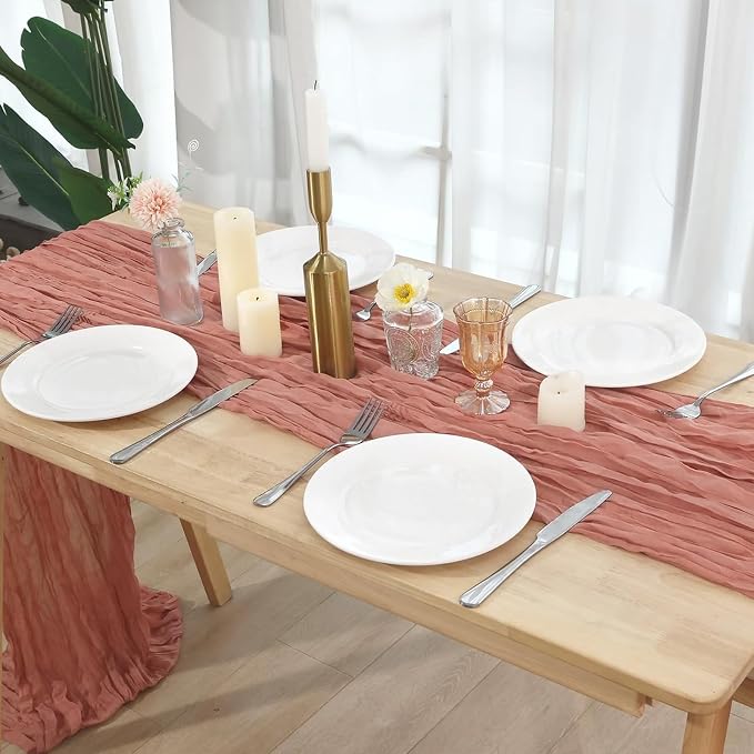 1 Pack Dusty Pink Cheesecloth Table Runner 120 Inch Boho Wedding Decor | - Image 7