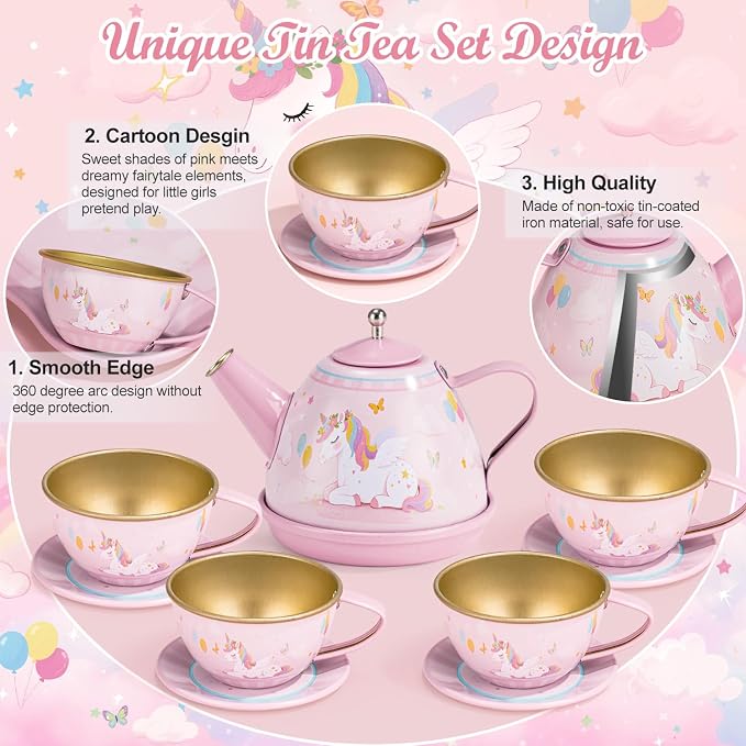 iAOVUEBY Tea Party Set for Little Girls, Kids Pretend Play Kitchen Toys - Image 4