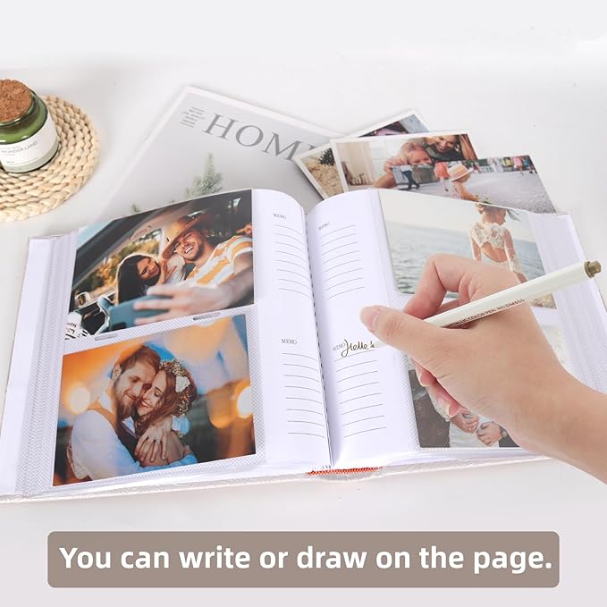 RECUTMS Photo Album 4x6 200 Photos with Writing Space Photo Book,Leather Cover Picture Album with Memo Areas for Wedding Anniversary Family Baby Couple Valentines Graduation Travel (White)