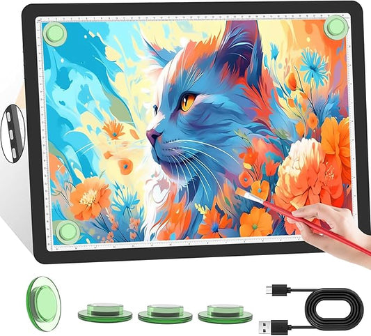 KOBAIBAN A3 Magnetic Light Box for Tracing, Rechargeable Diamond Art Light Board with Side Physical Buttons, 3 Color Light Modes Super Bright Light Pad Light Table for Drawing, Weeding Vinyl (Black)