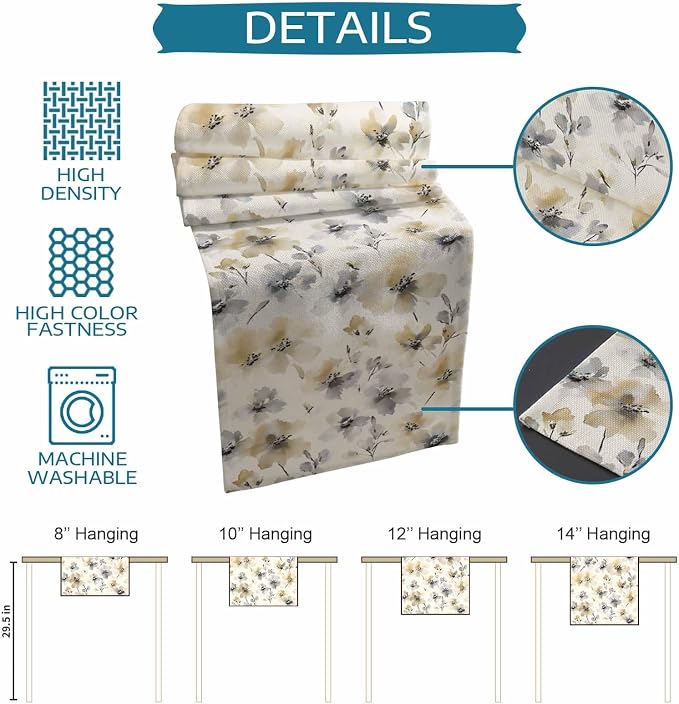 Watercolor Flower Table Runners 60 Inches Long, Cotton Linen Fabric Table - Image 7