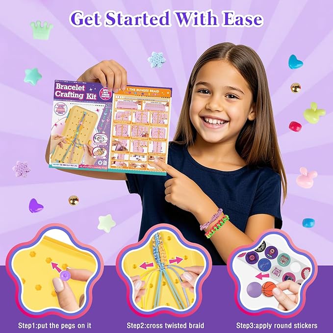 Friendship Bracelet Making Kit with Storage Box,DIY String Bracelet Arts and Craft for Girls Aged 8-12,Kids' Travel Activity Toy Set,Birthday Gifts for Ages 6 7 8 9 10 11 12 Year Old (Yellow/Purple)