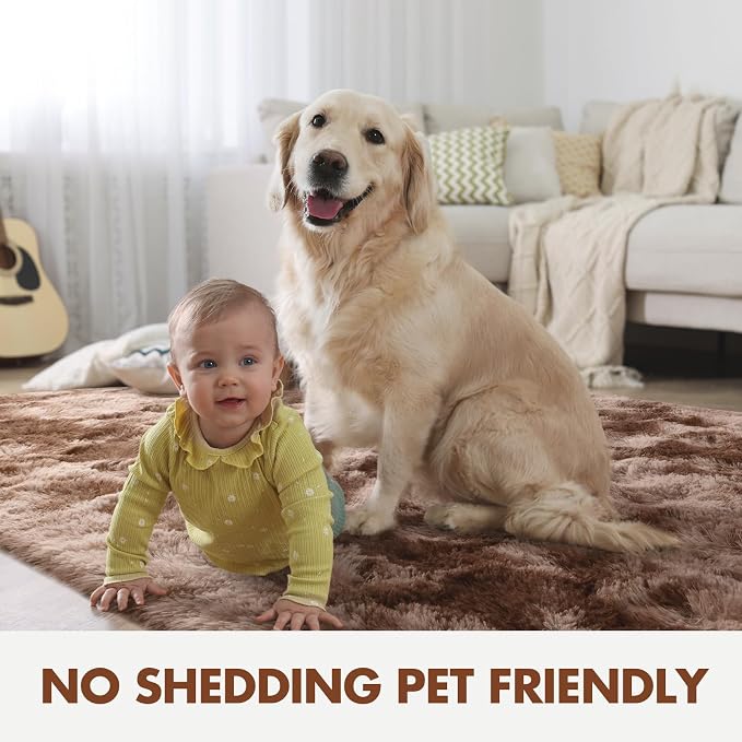 6x9 Ft Large Shag Brown Area Rug - Image 4