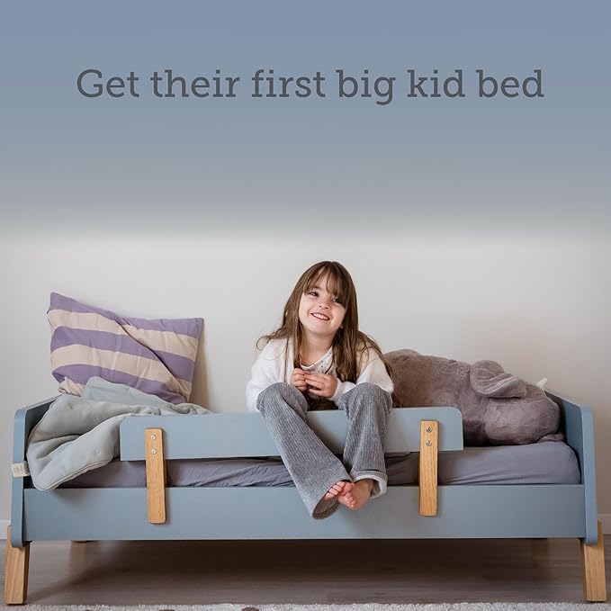 dadada Muse Blue Toddler Bed with 2 Removable Safety Rails. Low Profile Montessori Bed. Sturdy Solid Wood Frame, Fits Standard Crib Mattress, Easy to Assemble, Toddler Bed for Boys & Girls - Blue