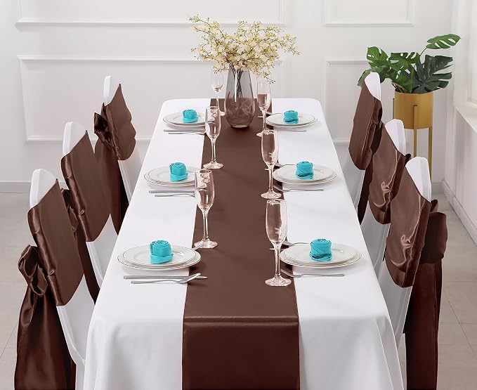 Horbaunal 12 Pack Brown Satin Table Runner 12 x 108 Inch | Smooth Table Runners - Image 2