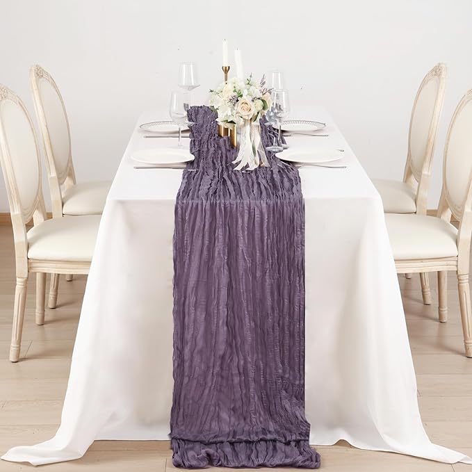 6 Pack Dusty Purple Cheesecloth Table Runner 120 Inch Boho Wedding Decor | - Image 4