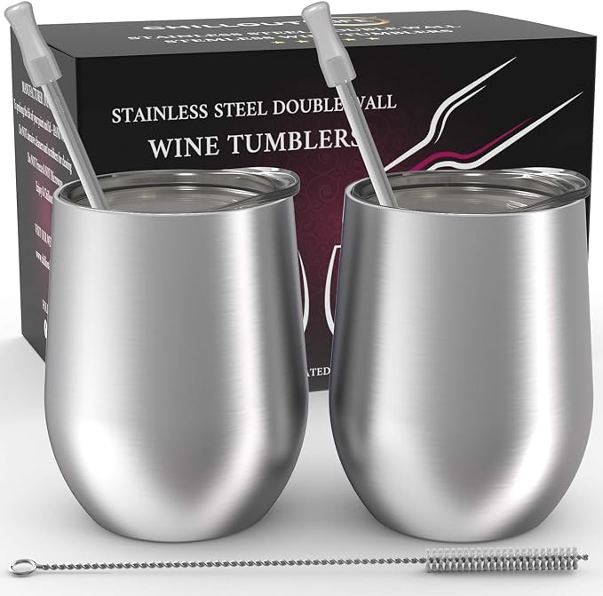 CHILLOUT LIFE 12 oz Stainless Steel Wine Tumblers 2 Pack by CHILLOUTLIFE