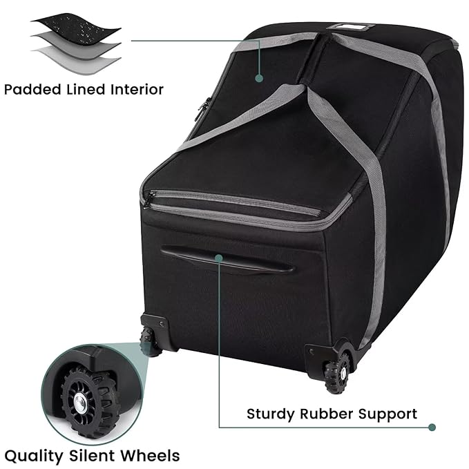 Infant Car Seat Travel Bag Fit Doona Car Seat Stroller and Base, Chicco Keyfit 35 and Base, Doona Travel Bag with Wheels, Padded Car Seat Bags for Air Travel, Nuna Travel Bag with Zipper Pocket