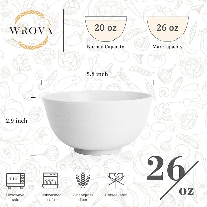 Wheat Straw Camping Bowls Sets of 6, Unbreakable 26oz Lightweight Bowls Sets - Image 2