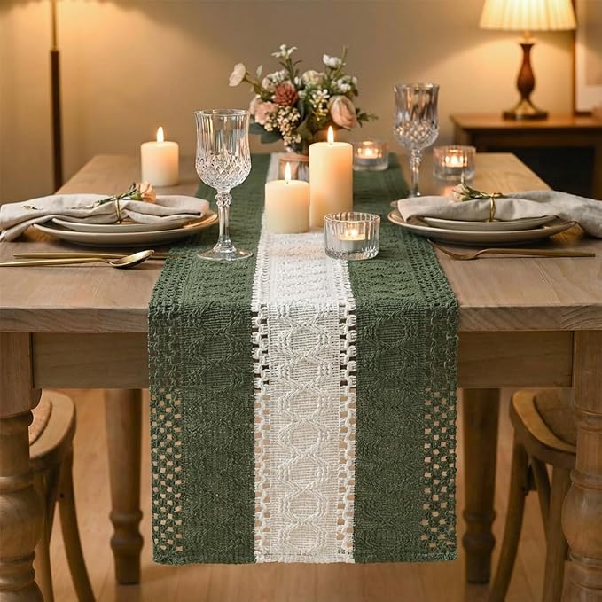 Artoid Mode Army Green Farmhouse Woven Table Runner 12x90 Inch | Seasonal - Image 2
