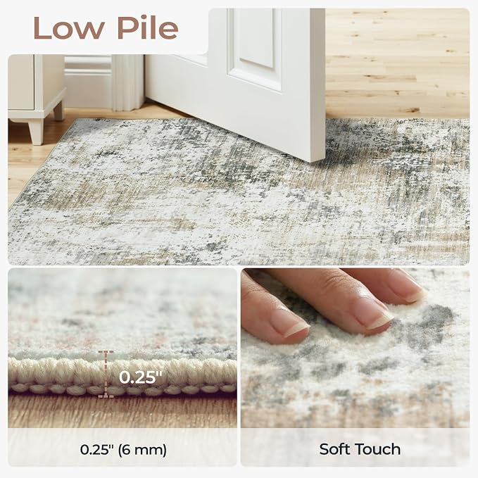 8x10 Area Rugs for Living Room, Abstract Neutral Large Washable Rug, Modern - Image 3