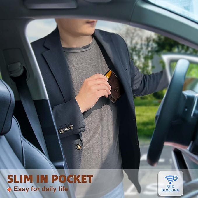 BULLIANT Men Wallet,Money Clip Wallet Slim For Gift Men 9Cards-Metal Credit Card Case in Magnetic Leather Flip